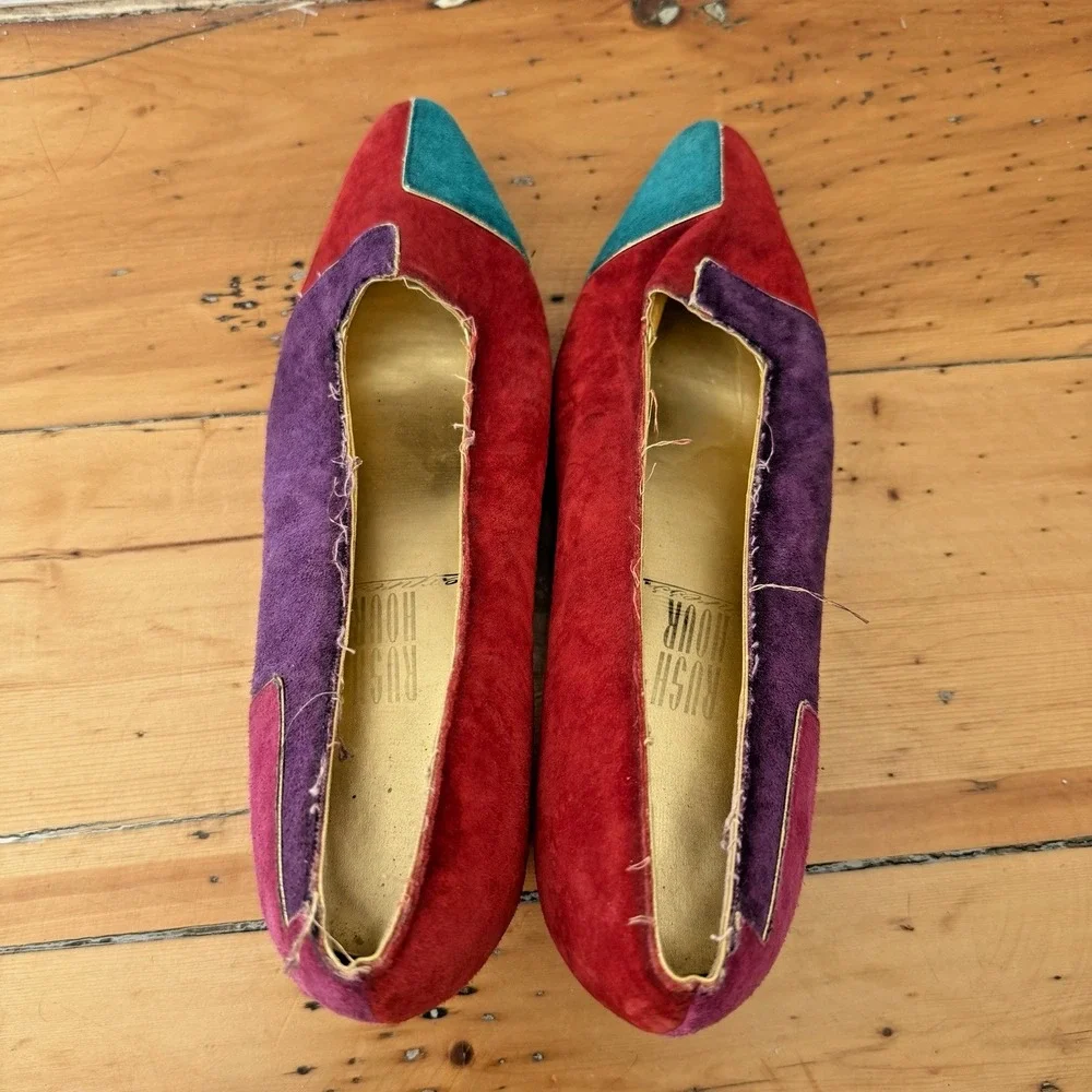 Vtg Multi-Color Retro 80s Colorblock Pumps Heels Pointed Toe‎ Size 10B Mod